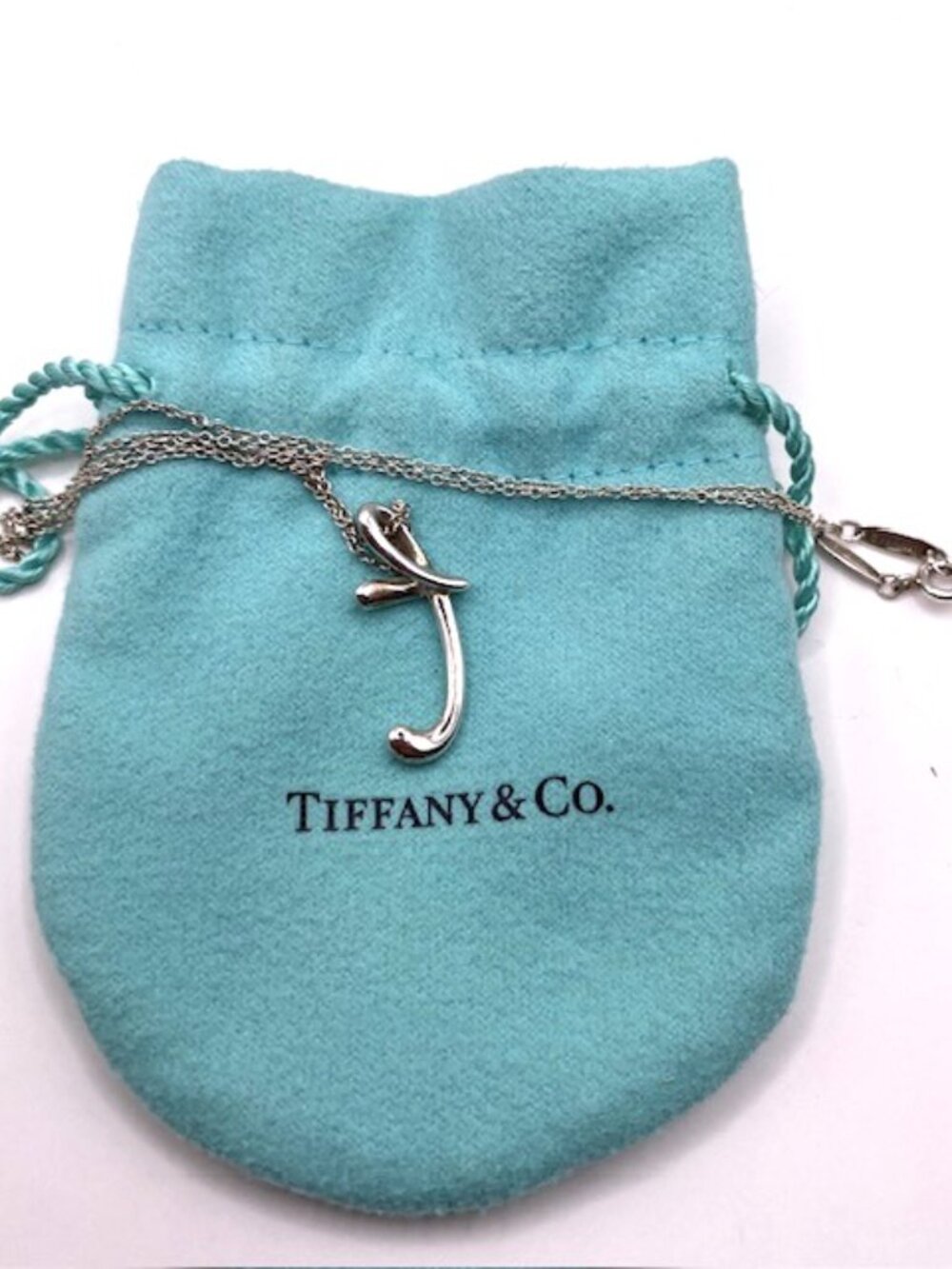 Tiffany & Co. Authentic Sterling Silver Necklace Alphabet Letter T Elsa Peretti - Picture 3 of 6